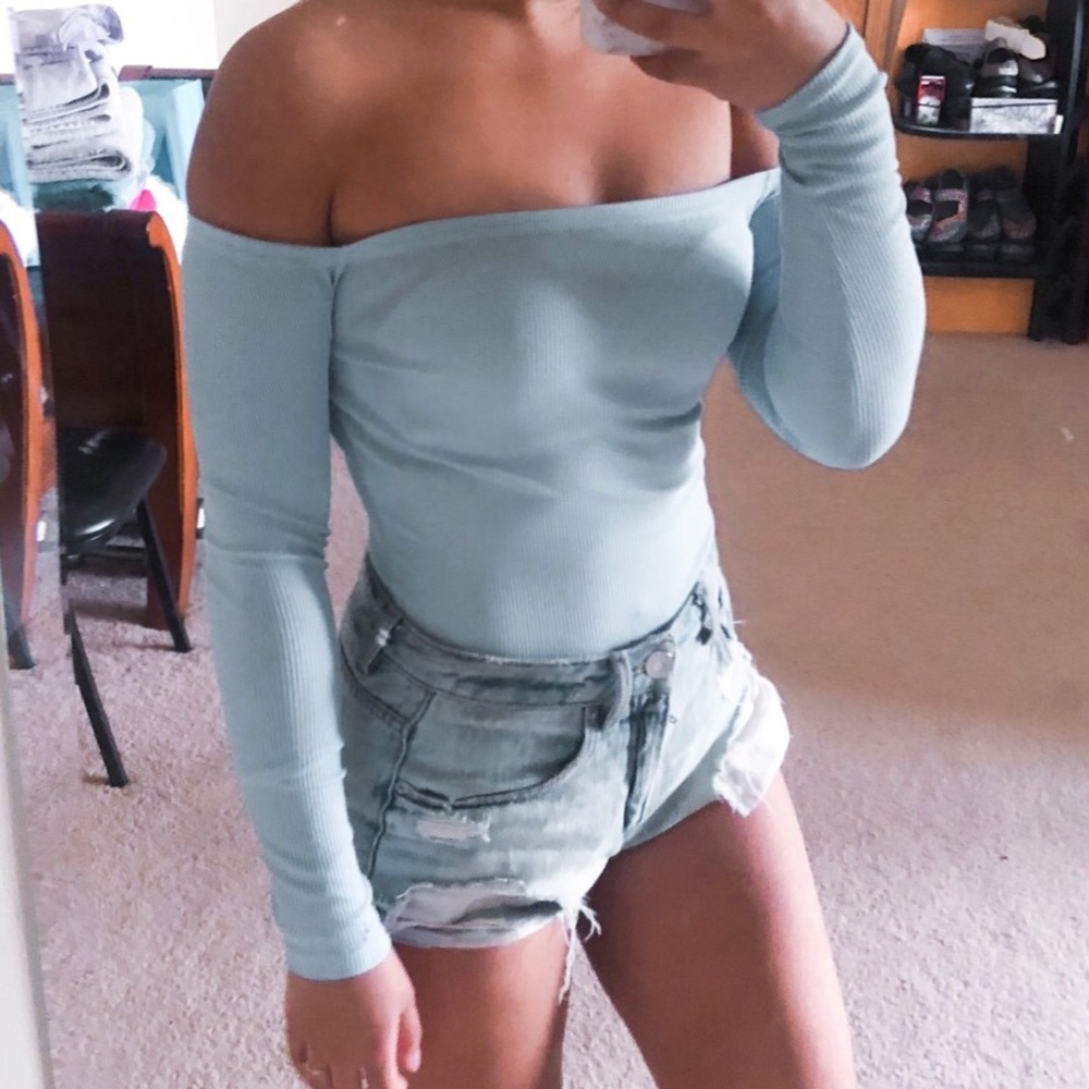 Light blue across the shoulder bodysuit
